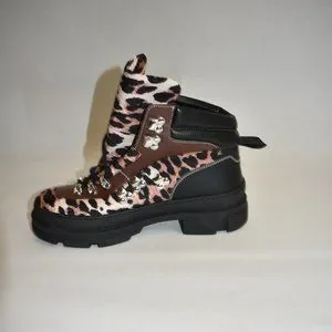 Ganni Shoes Ganni Leopardprint Mixedmedia Hiking Boots Size